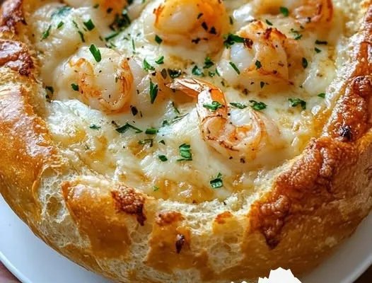 Cheesy Garlic Shrimp Bread Bowl