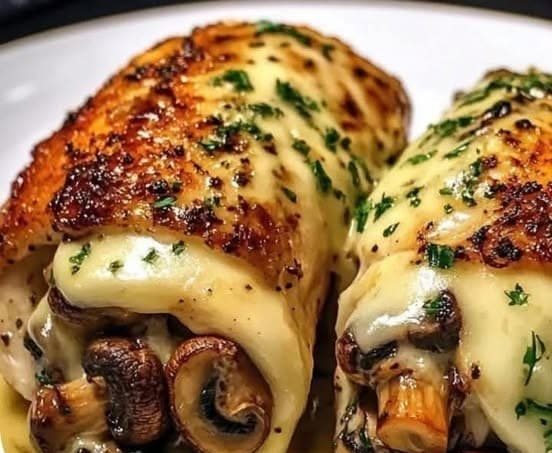 Cheesy Garlic Butter Mushroom Stuffed Chicken