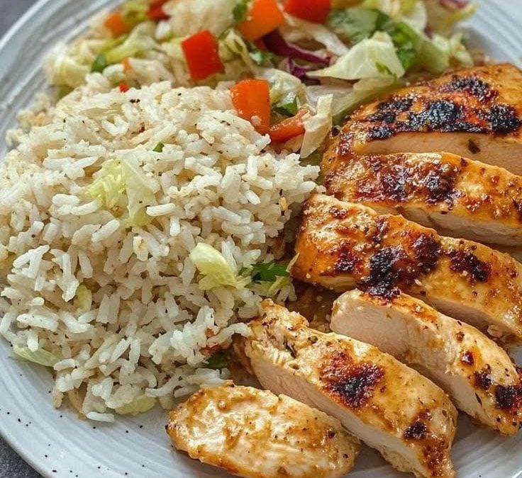 Grilled Chicken with Rice and Salad