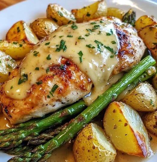 Honey Mustard Chicken with Roasted Asparagus and Cheese