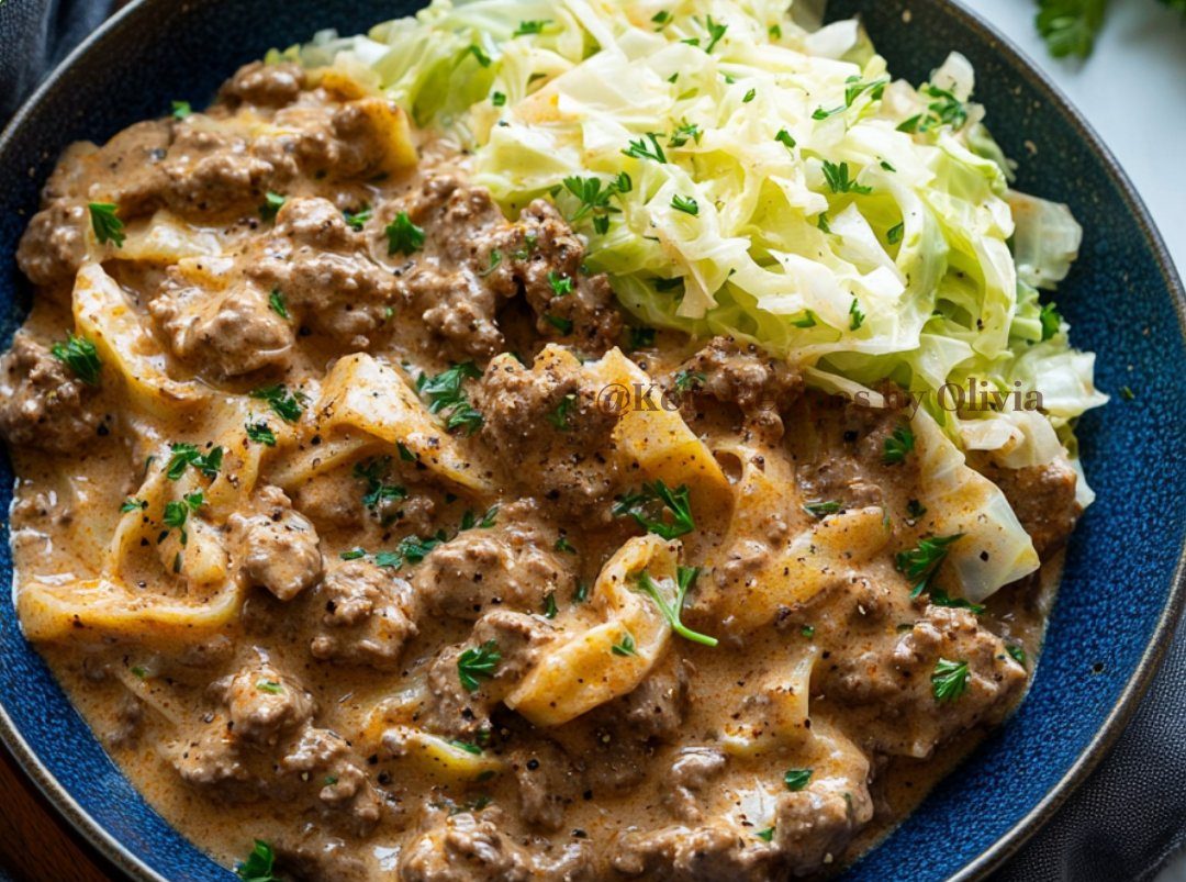 Keto Cabbage Noodle Beef Stroganoff