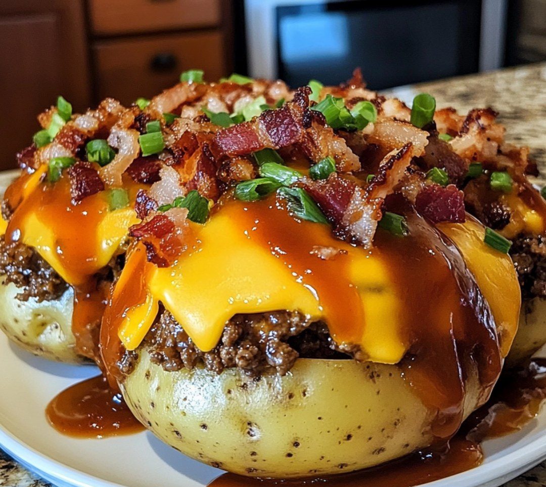 Loaded BBQ Bacon Cheeseburger Potato Volcanos Loaded BBQ Bacon Cheeseburger Potato Volcanos