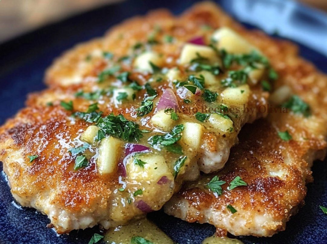 Low Carb Pork Schnitzel with Bourbon, Apple, Mustard Sauce