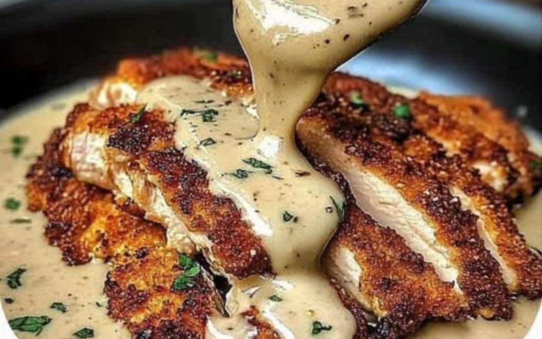 Parmesan Crusted Chicken with Creamy Garlic Sauce