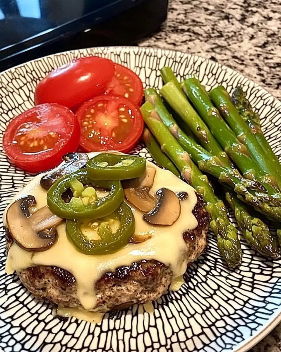 Cheesy Burger Plate with Veggies