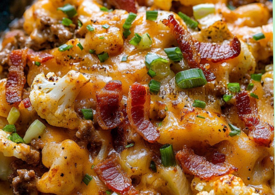 Creamy Bacon Cheeseburger Cauliflower Skillet