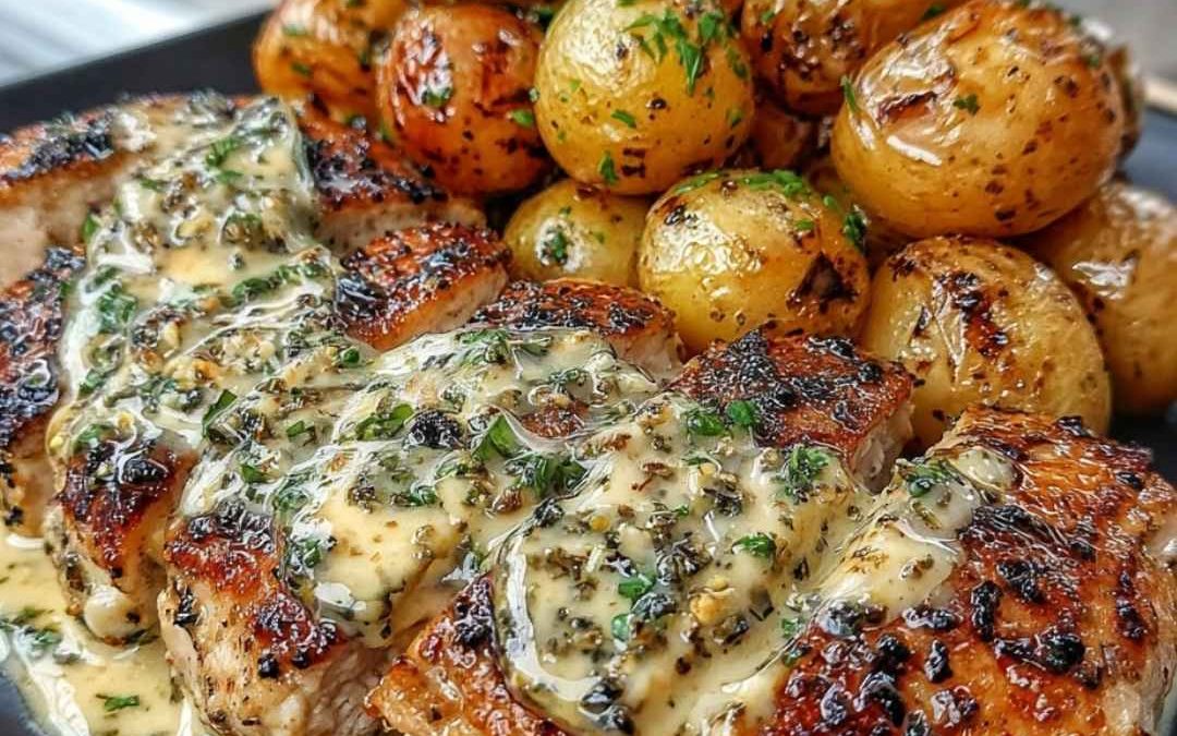 Creamy Garlic Chicken with Roasted Baby Potatoes