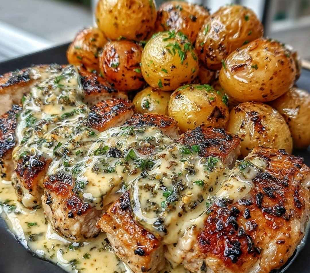 Creamy Garlic Chicken with Roasted Baby Potatoes