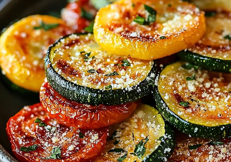 Crispy Roasted Zucchini, Squash & Tomatoes with Parmesan