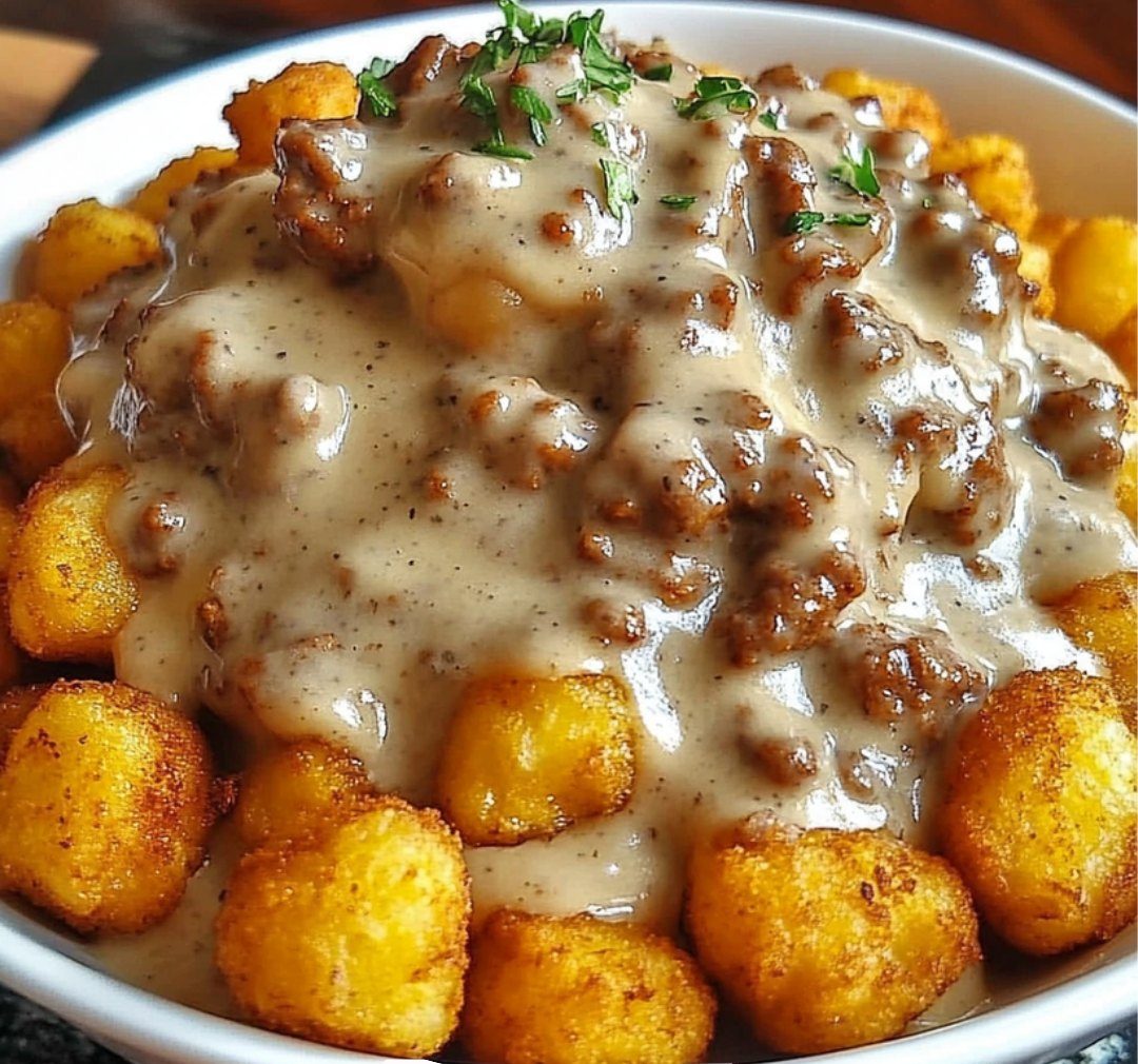 Crispy Tater Tot Bowl with Creamy Beef Gravy