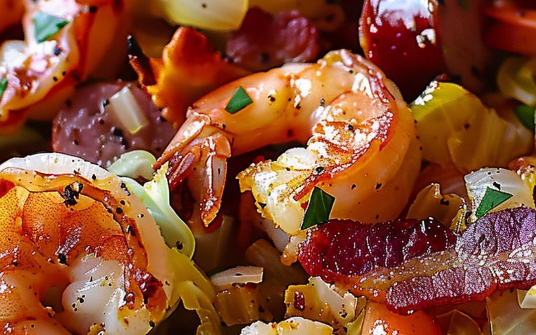 Fried Cabbage with Shrimp, Sausage & Bacon