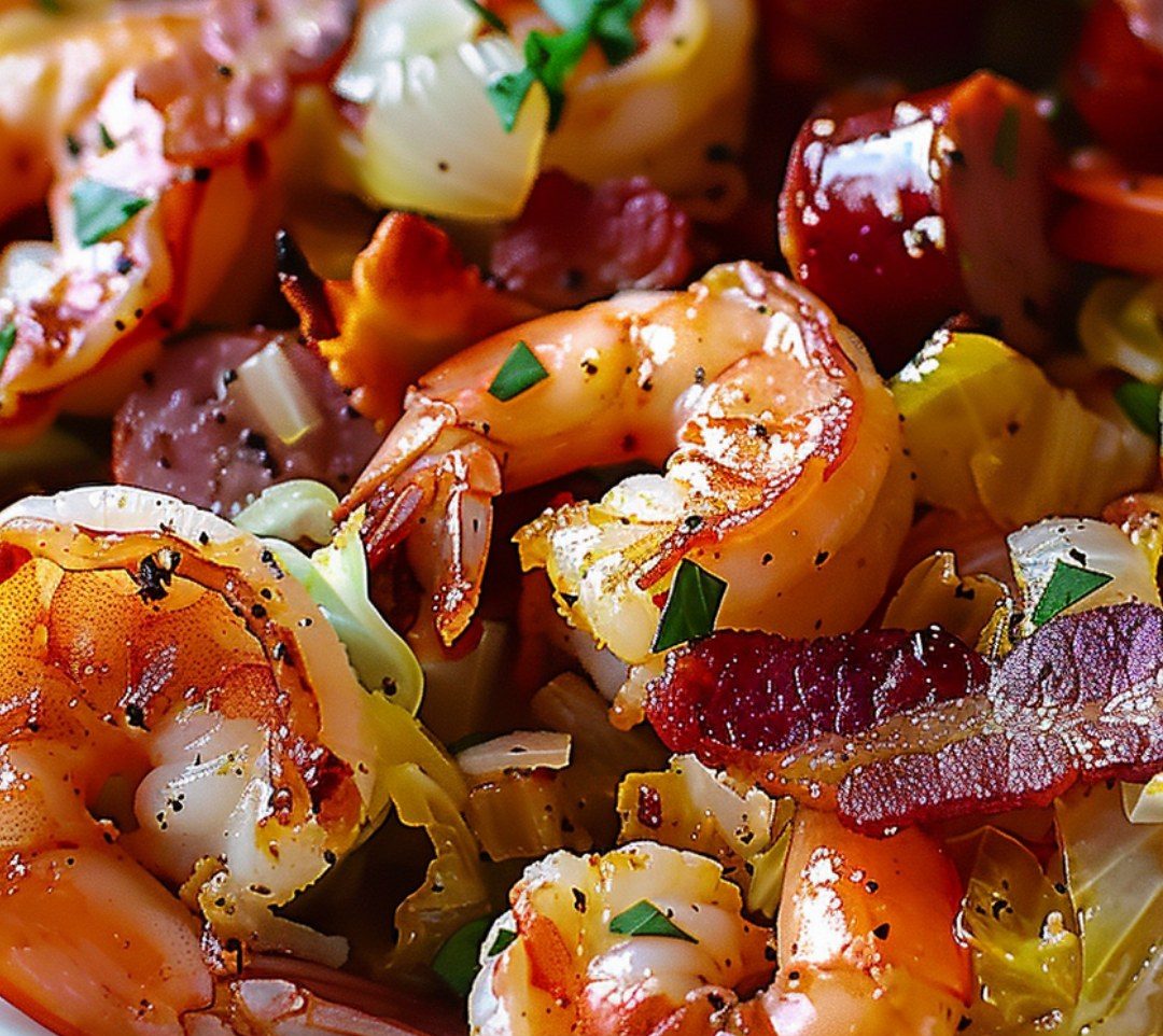 Fried Cabbage with Shrimp, Sausage & Bacon Fried Cabbage with Shrimp, Sausage & Bacon